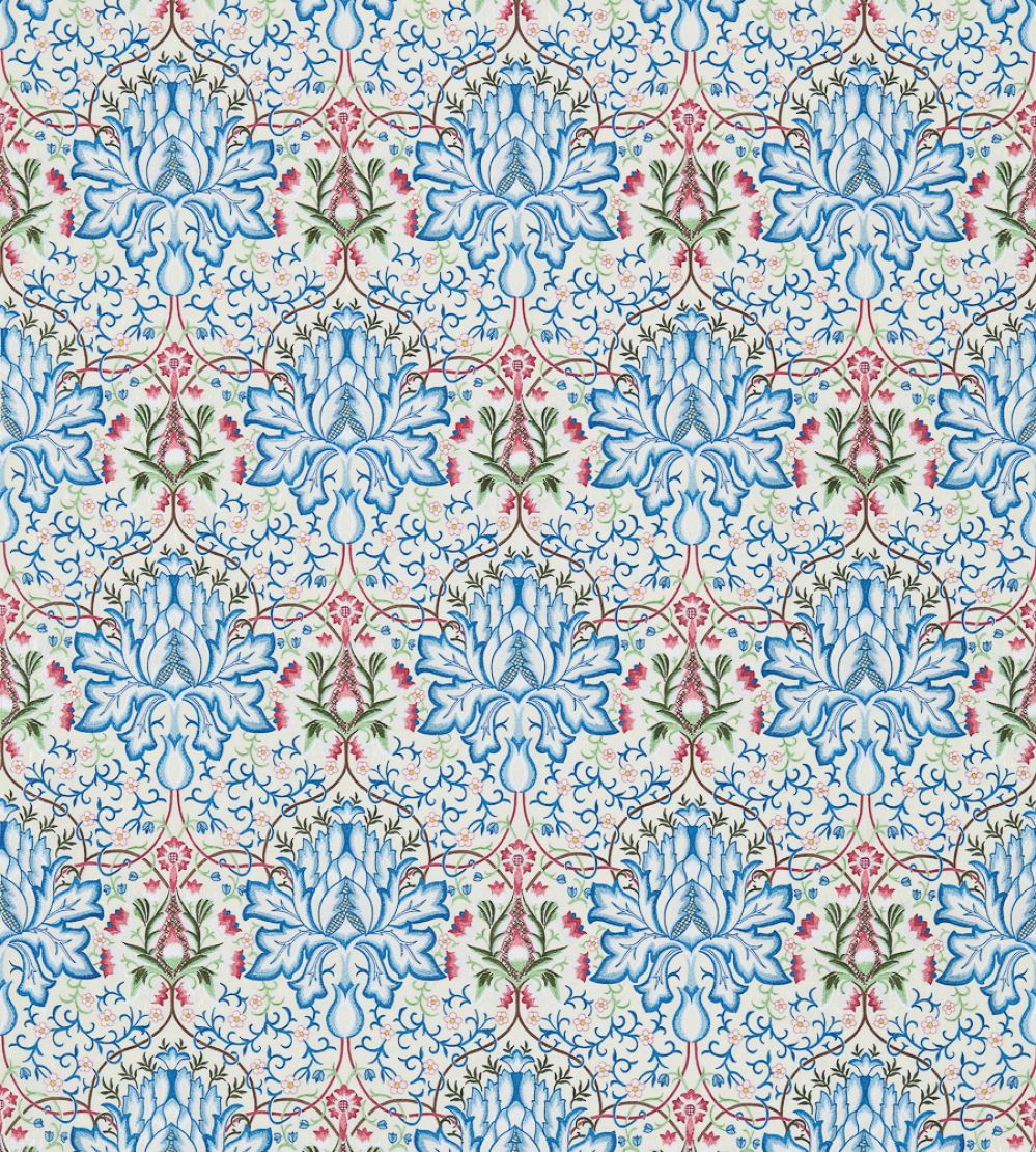 Artichoke Embroidery Fabric by Morris & Co Peacock/Cream
