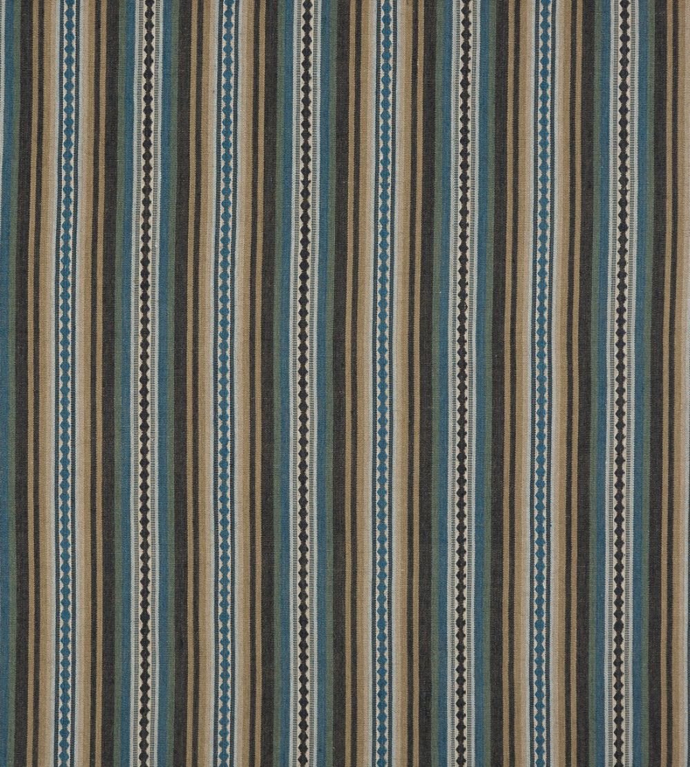 Dalton Stripe Fabric by Mulberry Home Indigo/Teal