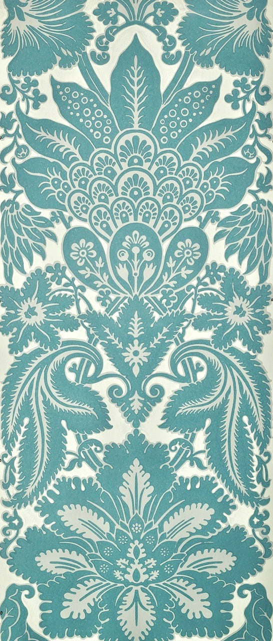 Old English Hand Block Wallpaper by Watts 1874 in Hengrave Blue