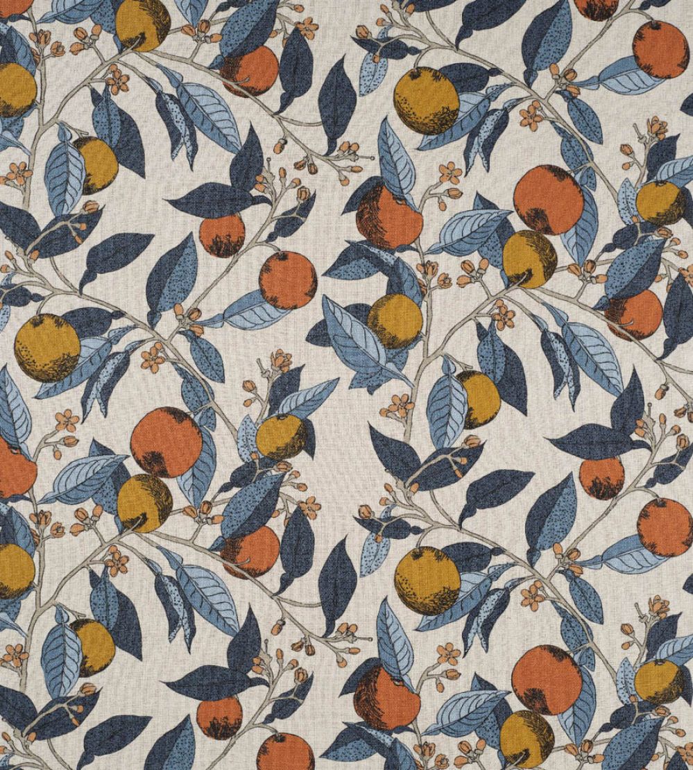 Orange Grove Fabric by James Hare Tangelo Blue