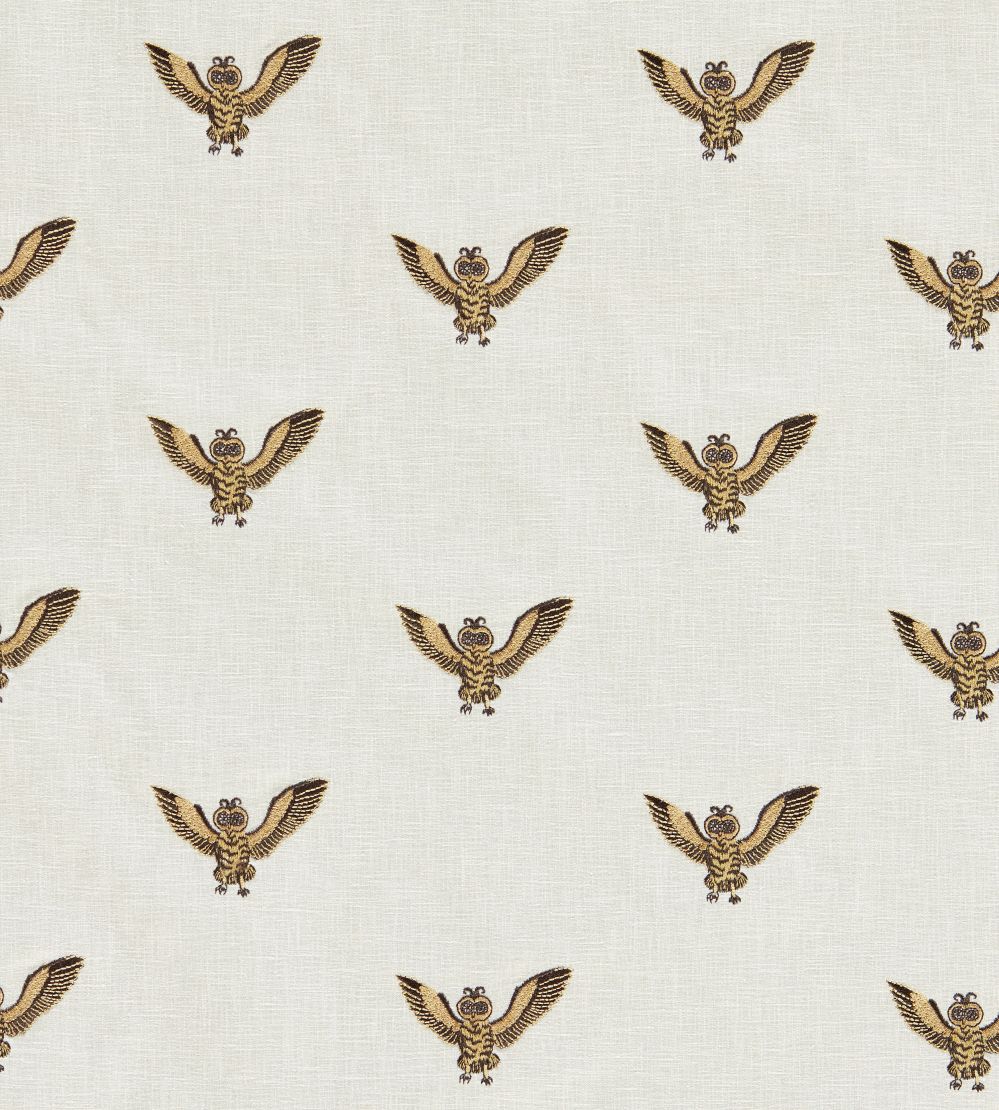 Owl of Athena Embroidery Fabric by Clarke & Clarke Gold