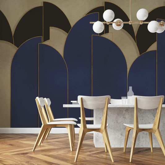 Pavilion mural by Coordonné in Gold, shown in a styled room