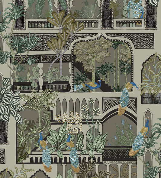 Peacock Arches Wallpaper by Josephine Munsey Mushroom Grey