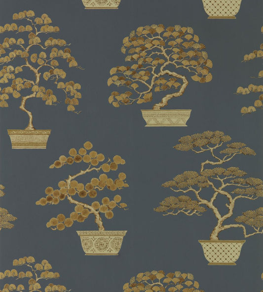 Penjing Wallpaper by Sanderson Ink Black / Gold