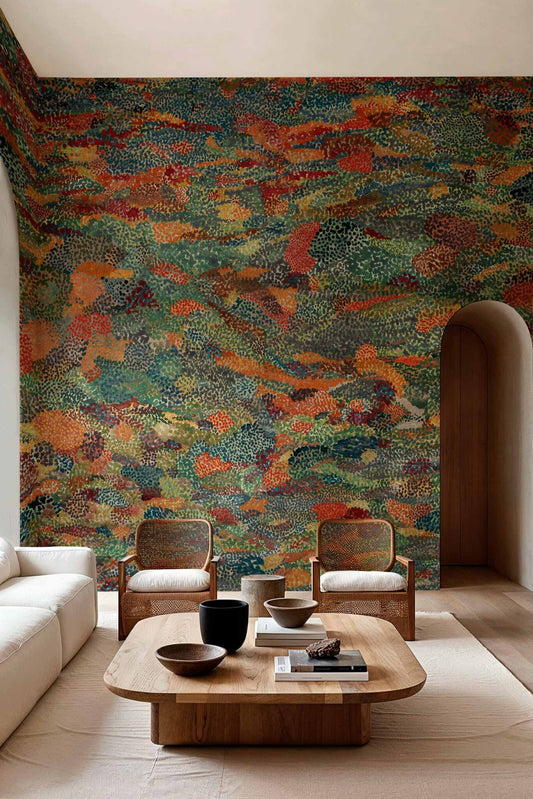 Petal Strewn mural by Coordonné in Copper, shown in a styled room