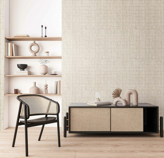 Raffias+ wallpaper by Coordonné in Beige/Nude 9800001, shown in a styled room