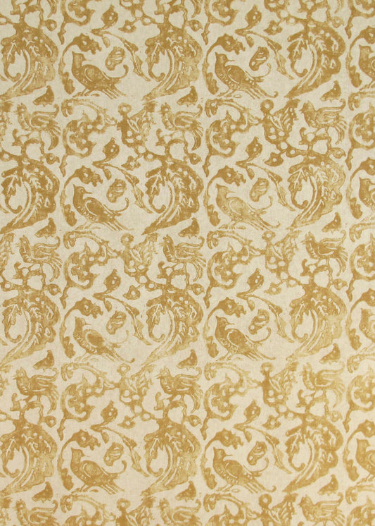 Bird in Circle Fabric by Rose Cumming in Gold
