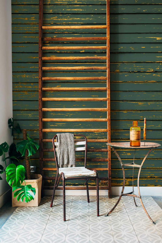 Ribbons mural by Coordonné in Emerald, shown in a styled room