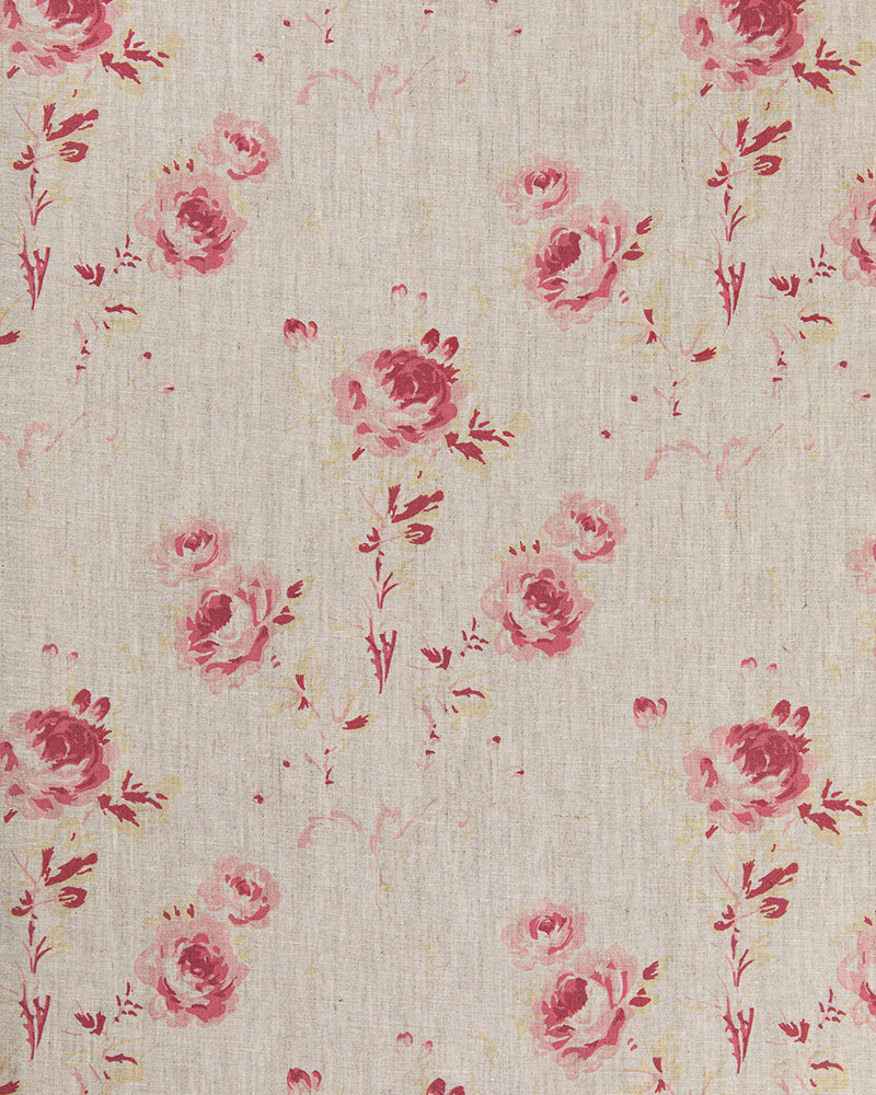 Rosie Raspberry on Natural fabric by Cabbages & Roses
