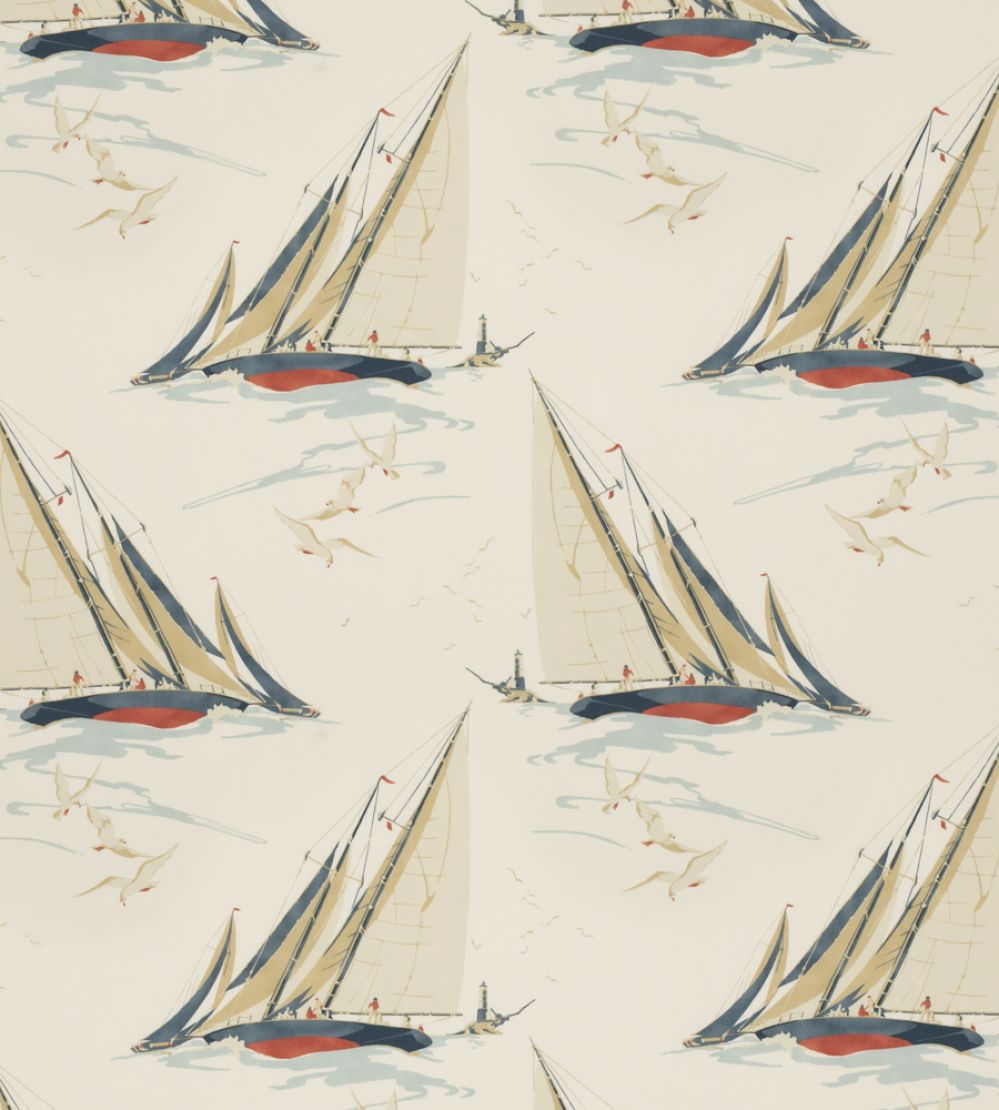 Round The Island Fabric by Mulberry Home Red/Blue