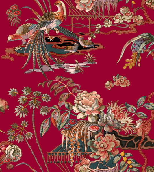 Sacred Pheasants Wallpaper by Coordonne Ruby