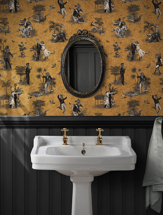 Safari Soiree Gold Leaf Wallpaper by Divine Savages in Gold Leaf, room setting