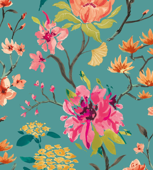 Saku Wallpaper by Ohpopsi Peacock & Rose