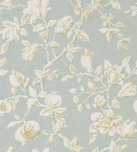 Magnolia & Pomegranate Wallpaper by Sanderson Grey Blue/Parchment