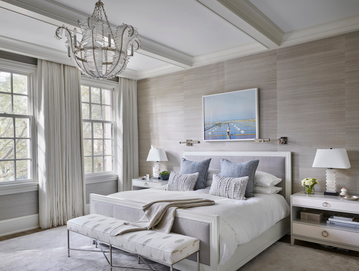 Soho Hemp Grasscloth Wallpaper by Phillip Jeffries in Amber Skies, shown installed in a room setting