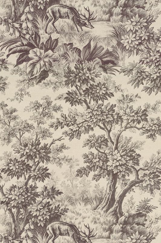 Stag Toile wallpaper by Little Greene in Chocolat