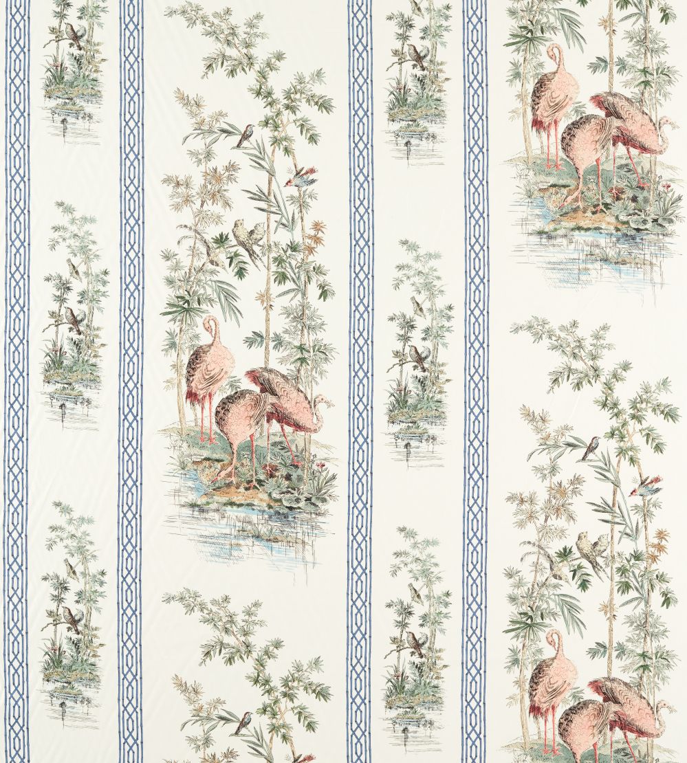 Storks & Thrushes Fabric by Zoffany Tuscan Pink / Cobalt
