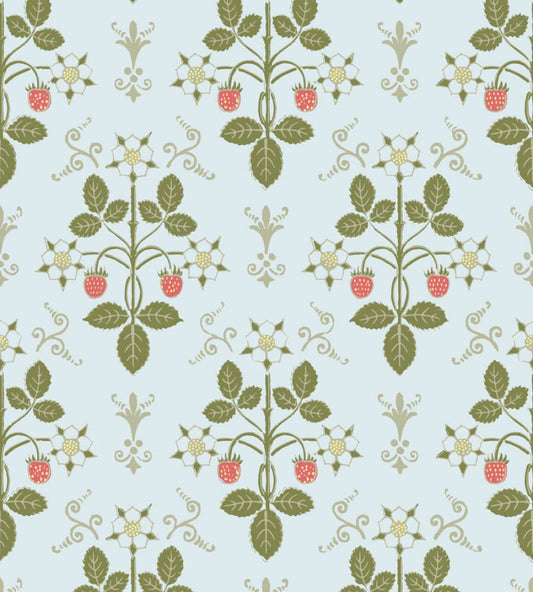 Strawberry Wallpaper by Cole & Son Olive on Print Room Blue