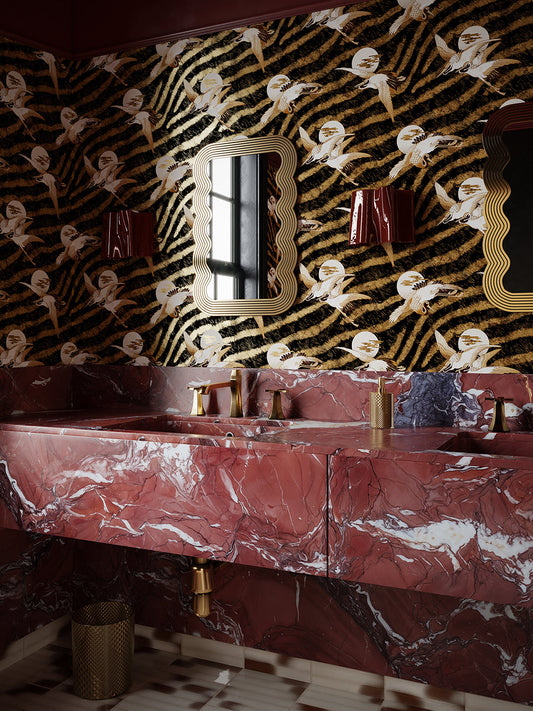 Sunset Dreams Gold Leaf Wallpaper by Divine Savages in Gold Leaf, room setting