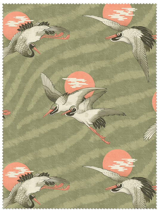 Sunset Dreams Linen Fabric by Divine Savages in Martini Olive, pattern swatch