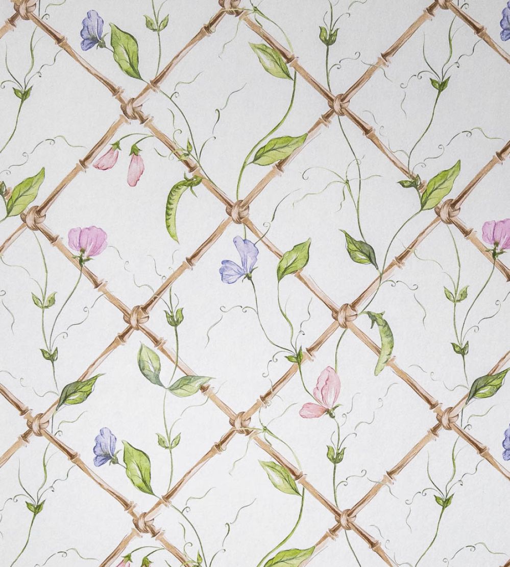 Sweet Peas on Bamboo Trellis Wallpaper by Alice Crawley Pink/Purple