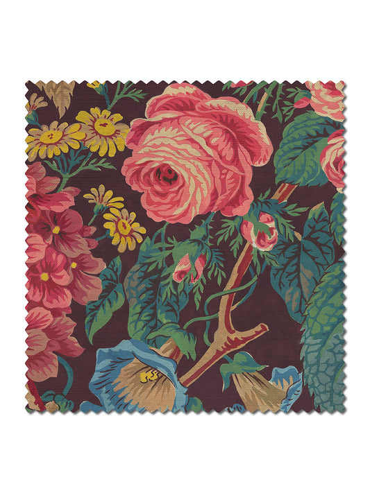 The Brambles Linen Fabric by Divine Savages in Mulberry, pattern swatch