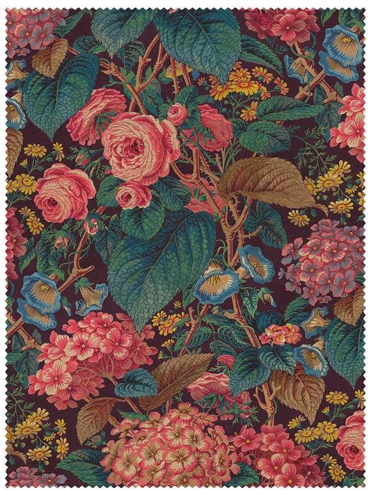 The Brambles Velvet Fabric by Divine Savages in Mulberry, pattern swatch