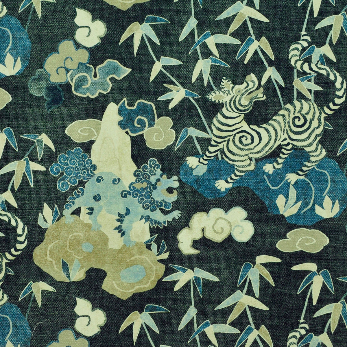 The ReBorn House TRH2564 Fabric, colorway TRH2564.C - chinoiserie / animal in red, blue, neutral