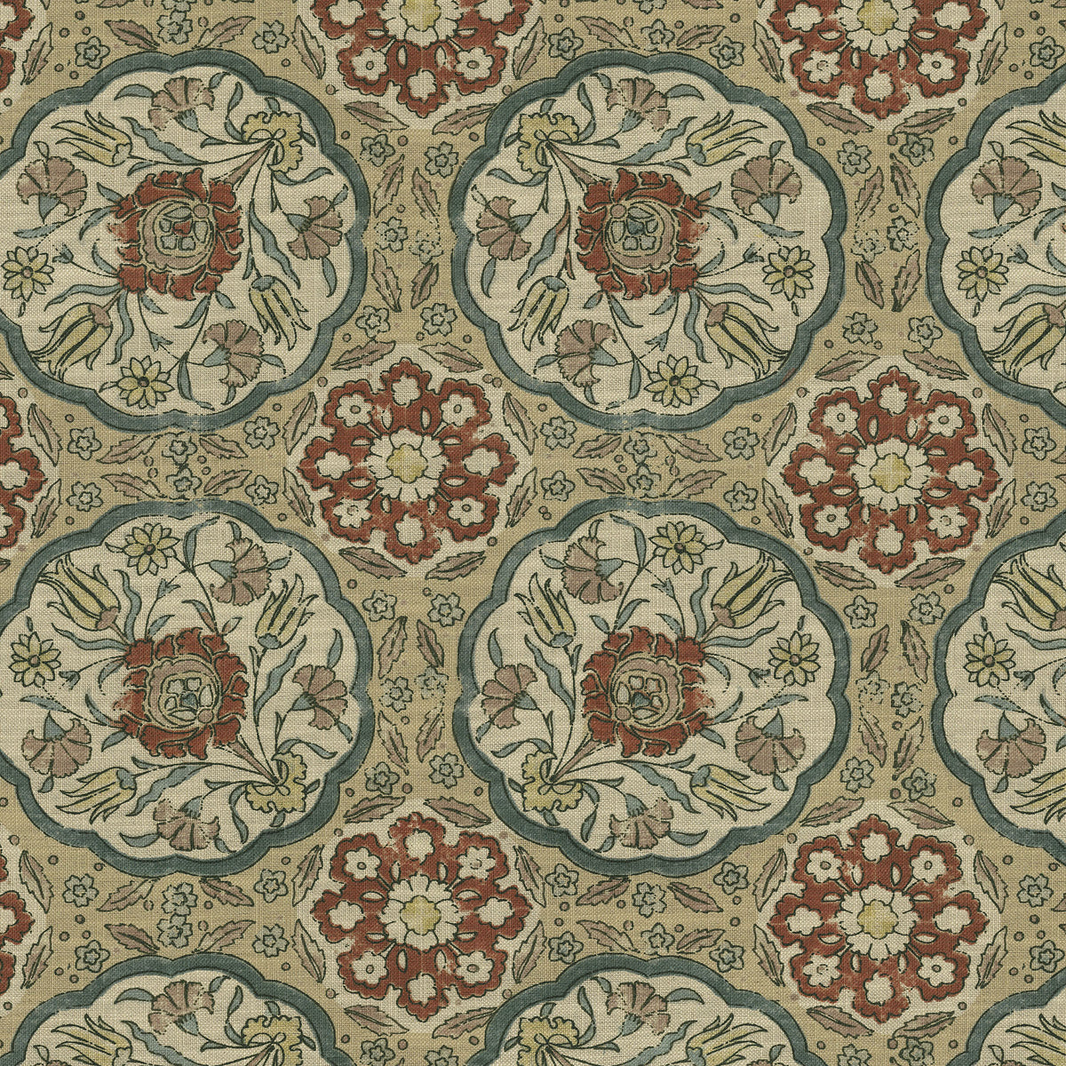 The ReBorn House TRH3285 Fabric, colorway TRH3285.C - botanical / geometric in green, blue