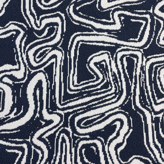 The ReBorn House TRH5726 Outdoor Performance Jacquard in Navy, colorway TRH5726.B, abstract in blue, black and white