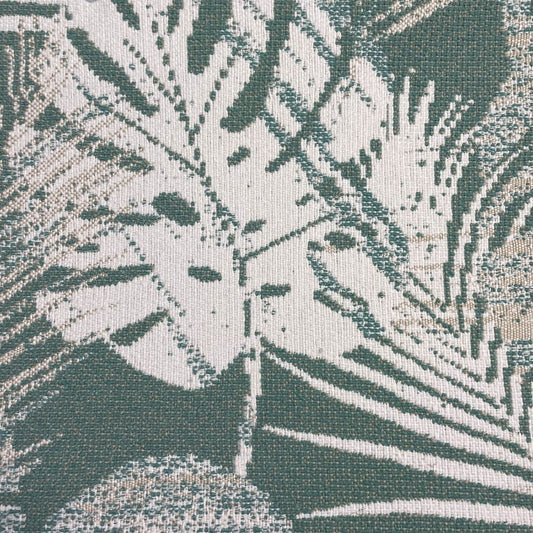 The ReBorn House TRH5729 Outdoor Performance Jacquard in Mint, colorway TRH5729.B, palm leaf in green, grey and white