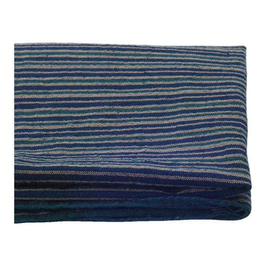 The ReBorn House TRH5812 Sanshoku-Jima Three-Color Indigo Stripe Cotton in Kon, Moegi and Kaki-Nezumi, colorway TRH5812.A, folded on white