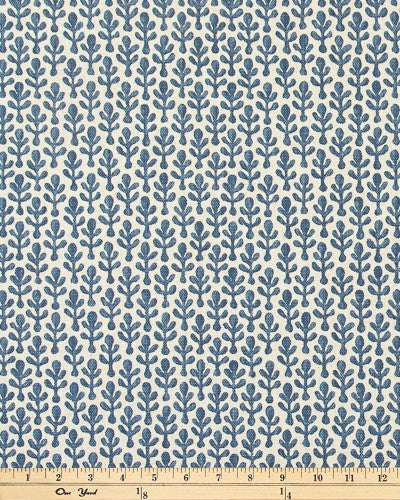 The ReBorn House TRH5938 Performance Fabric in Denim, colorway TRH5938.A, shown with a yardstick for scale