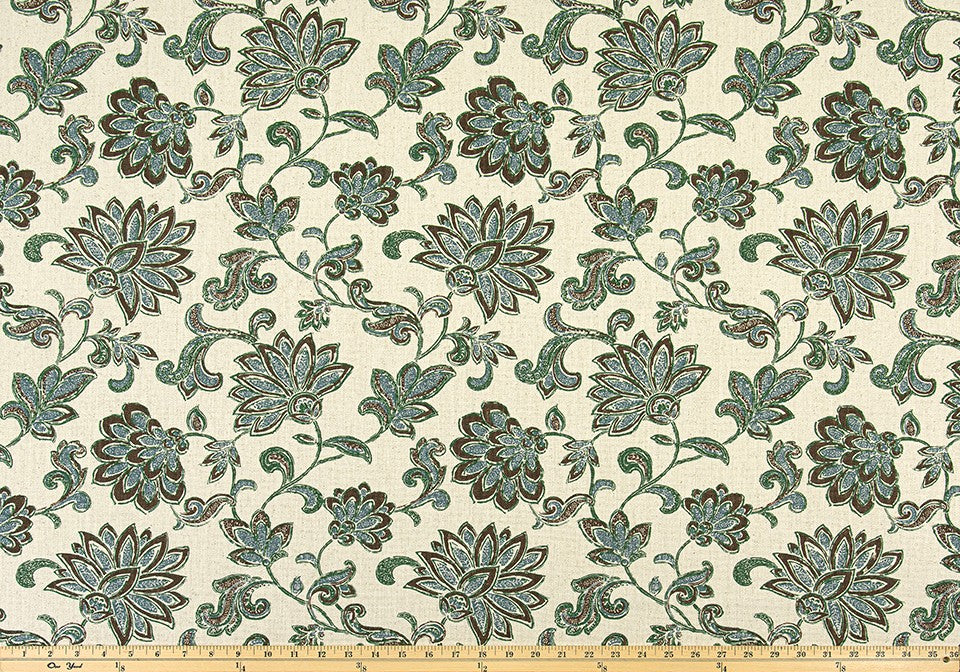The ReBorn House TRH5957 Performance Fabric in Moss, colorway TRH5957.A, botanical in green and white