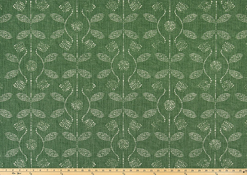 The ReBorn House TRH5969 Performance Fabric in Moss, colorway TRH5969.A, botanical in green and white