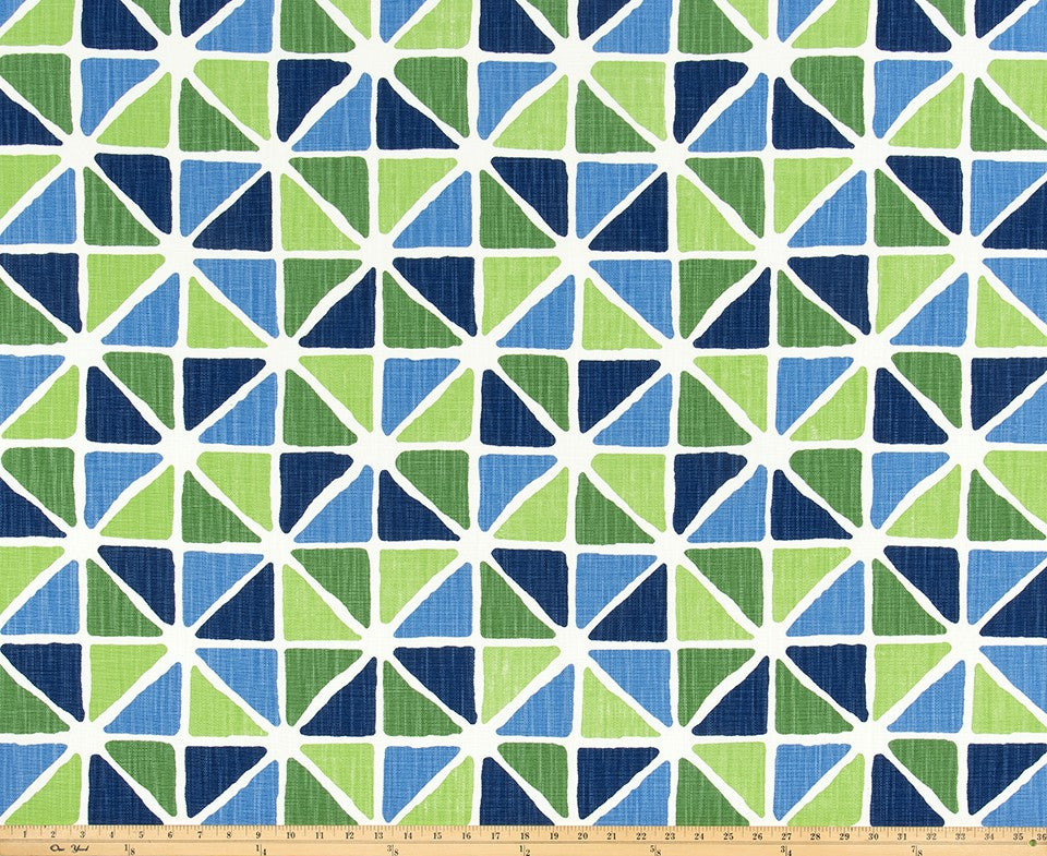 The ReBorn House TRH6016 Performance Fabric in Garden Multi, colorway TRH6016.A, geometric in blue and green