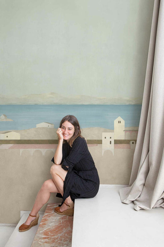 Tierra mural by Coordonné in Arena, shown in a styled room