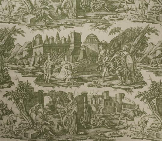 Toile Alexander the Great Fabric by Marvic Textiles in Olive