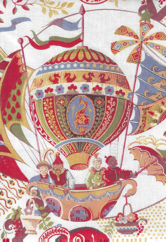 Toile Ballon de Larcher Multi on White fabric by Charles Burger