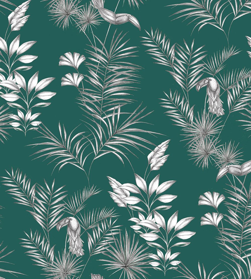 Toucan Toile Wallpaper by Ohpopsi Rainforest Green