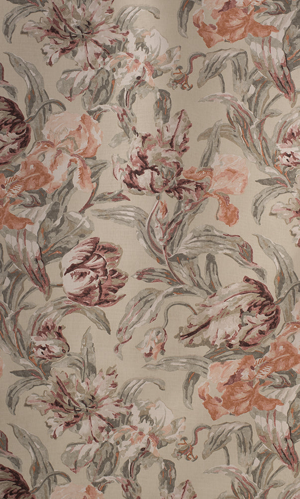 Tulipa Linen Fabric by Jean Monro in Taupe