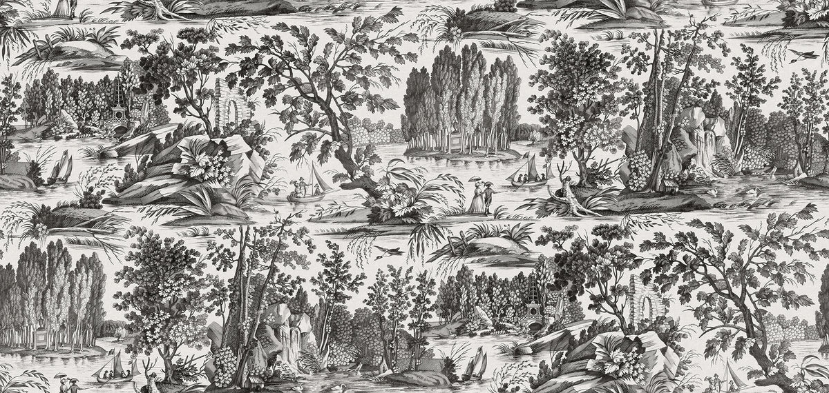 Verdant Toile Black mural by Rebel Walls