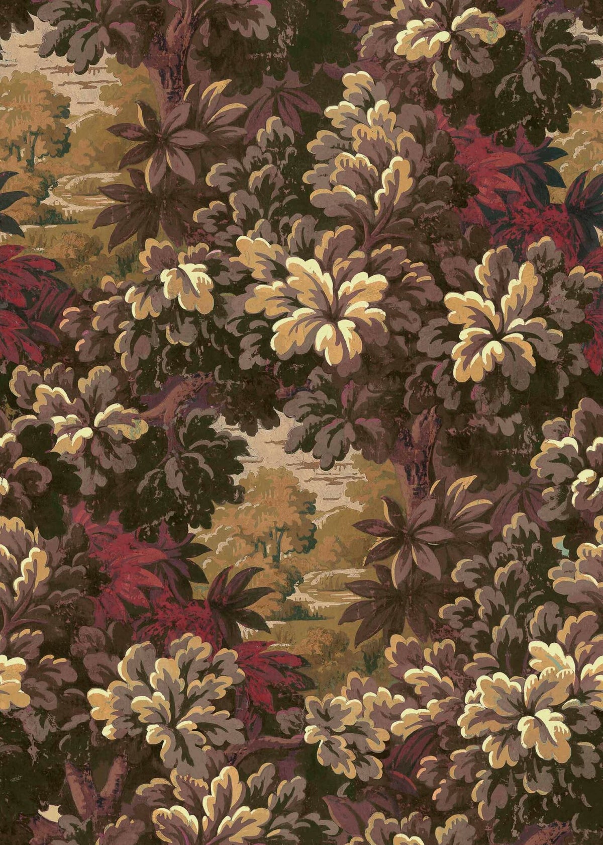 Verdure 16th fabric by Coordonné in Vermillion, flat pattern view