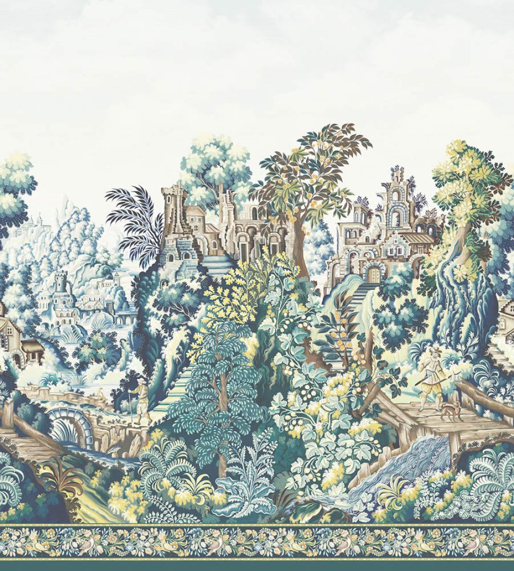Verdure Tapestry Silk Mural by Cole & Son Teal