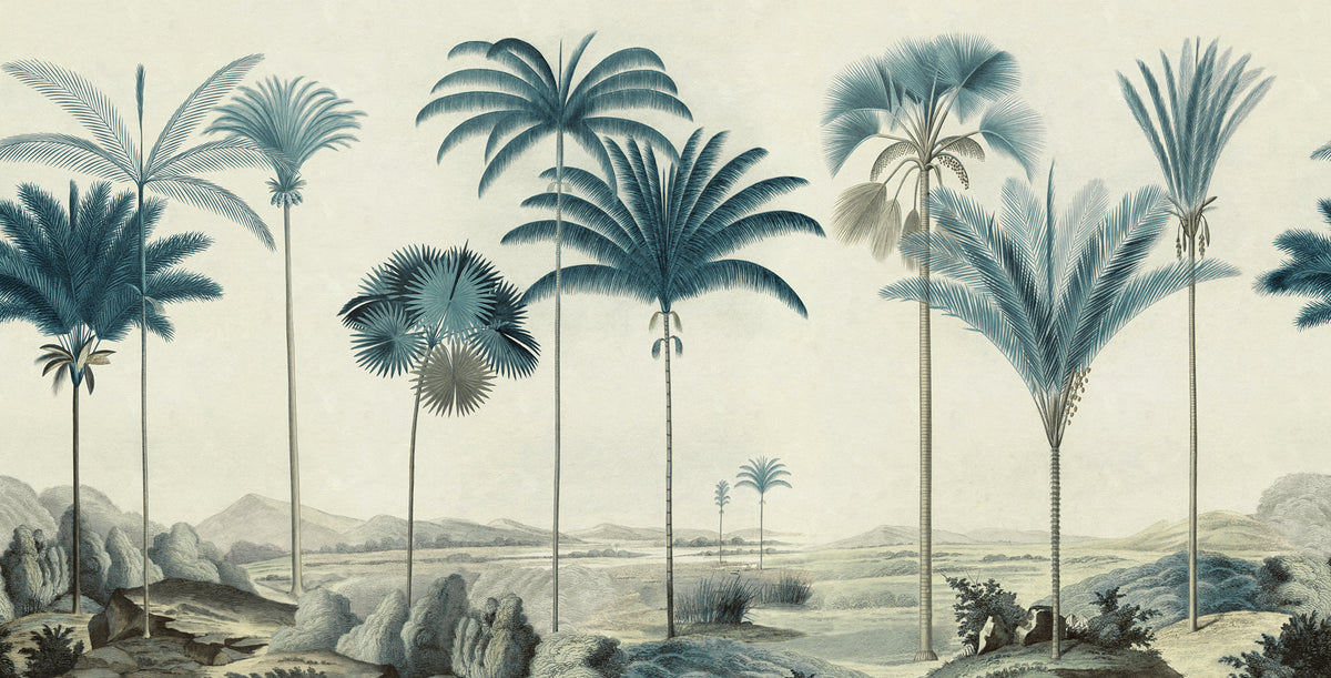 Vintage Palms Blue mural by Rebel Walls