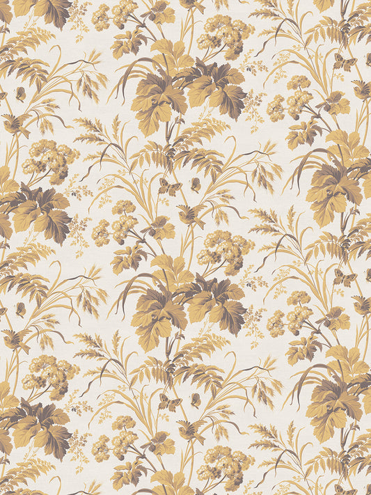 Where The Wildflowers Grow Velvet Fabric by Divine Savages in Mustard Yellow, pattern swatch