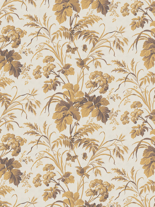Where The Wildflowers Grow Wallpaper by Divine Savages in Mustard Yellow, pattern swatch