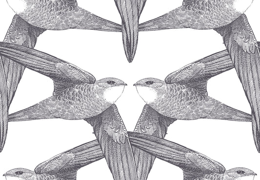 White Birds Anthracite mural by Bien Fait