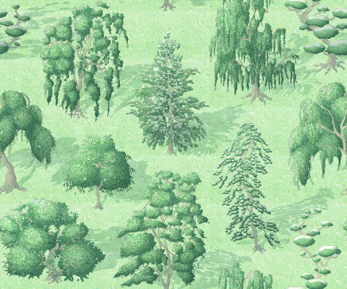 Yggdrasil Forest Green mural by Rebel Walls