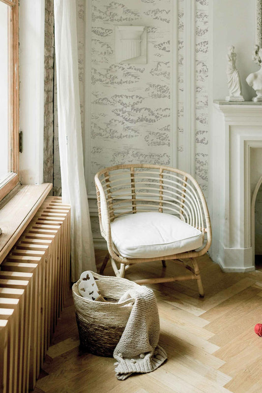 Zeus mural by Coordonné in Graphite, shown in a styled room